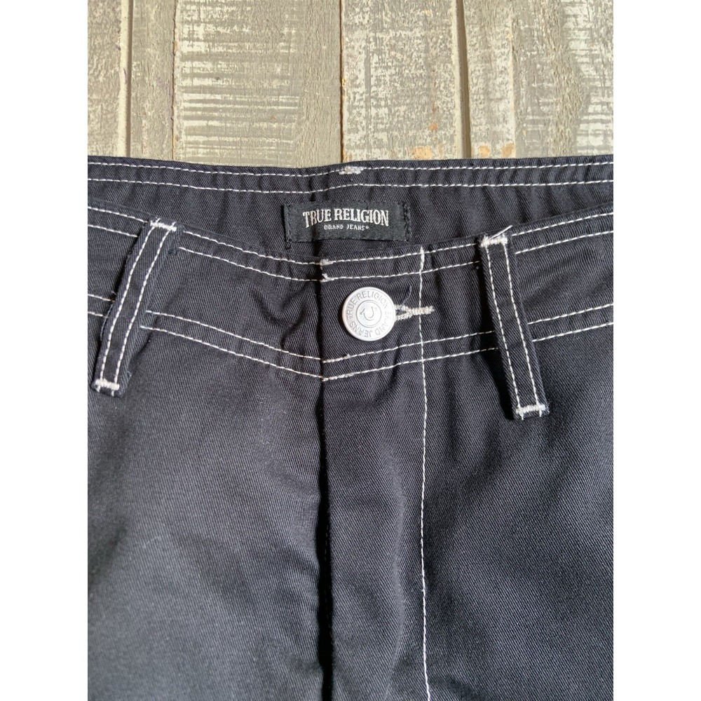 True Religion Baggy Cargo Black Straight Leg Contrast Stitch Pants Mens Size 30 - Picture 5 of 12